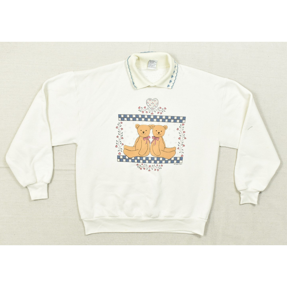 Gopher Sport Vintage 90s Teddy Bear Graphic Collared Sweatshirt White Size L